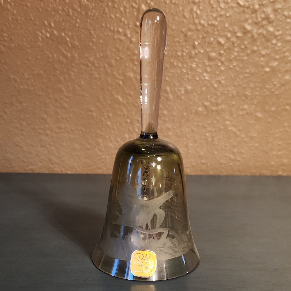 Vintage German Glass Bell with Etched Pheasant Design